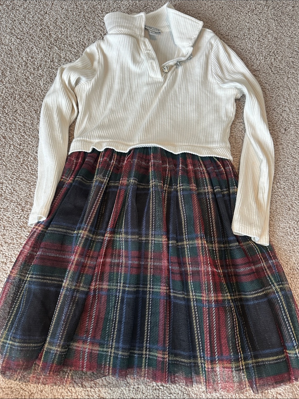 Crewcuts White Ribbed dress with Jewel Buttons